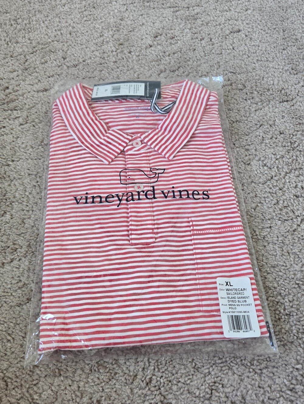 NWT VINEYARD VINES Mens ISLAND Dyed Slub Cotton Pocket Polo Tee XL Red White - Picture 2 of 11